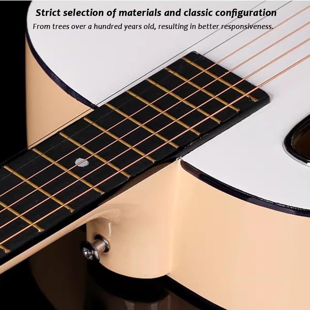 Set Completo Di Chitarra Acustica Classica, Chitarra Da Viaggio Per Principianti Con Custodia Morbida, Accordatore, Corde, Plettri E Video Didattici(White+Black,38 in)