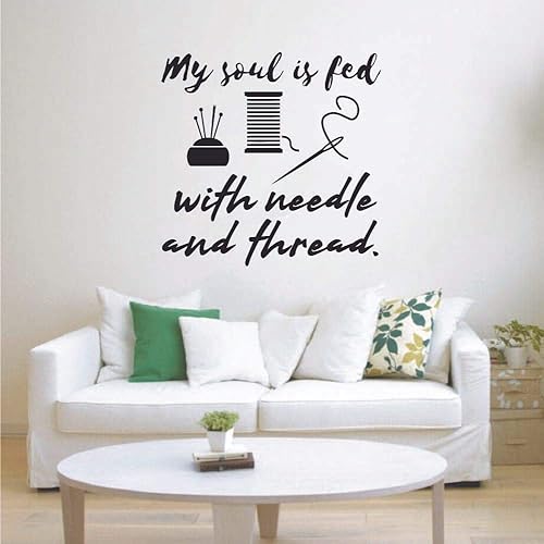 My Soul Is Fed With Needle And Thread - Adhesivo decorativo para pared, diseño de pasatiempos y citas de costura, decoración de pared para el hogar,