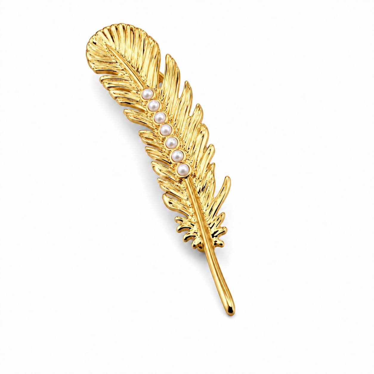 Glided Plume Feather With Pearls Brooch | Gold-image-17