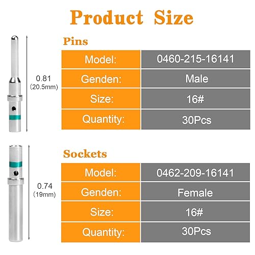 Miniatura 2 de 30 pares (60PCS) Kit de terminales de conector DT Tamaño de contacto 16, pines DTKit de terminales para conector Deutsch