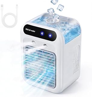Mobile Klimaanlage、leise Tragbare Klimaanlage、500ml-Luftkühler、2 Geschwindigkeitsstufen、2 Nebelmodi、Mini klimaanlage geeignet für Schlafzimmer und Büro(Weiß) - Amazon product rated Grade A