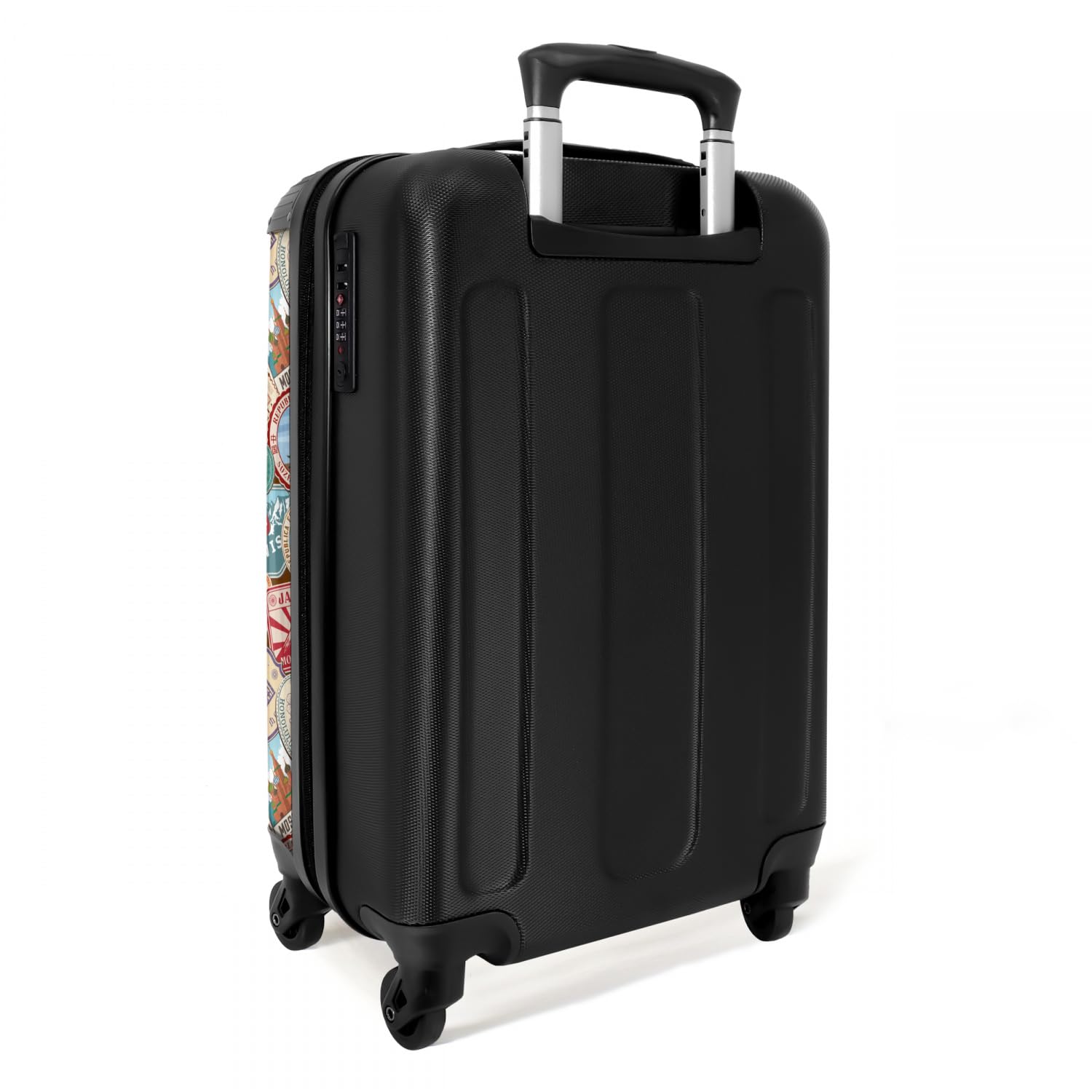 NoBoringSuitcases.com® Maletas de Viaje Cabina, Equipaje de Mano, Trolley con 4 Ruedas giratorias rotación de 360, Divertidas, TSA Cerradura, 10kg Avion, 55x40x20 cm Patrón de destinos