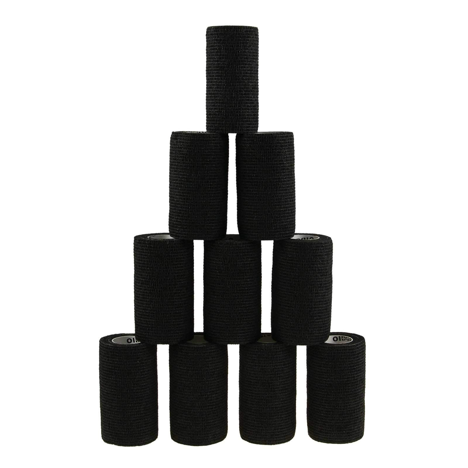 maDDma Mullwatterolle 40x500cm + 12 Haftbandagen 10cm schwarz selbsthaftende Bandagen Mullwatte Verbandwatte Mull