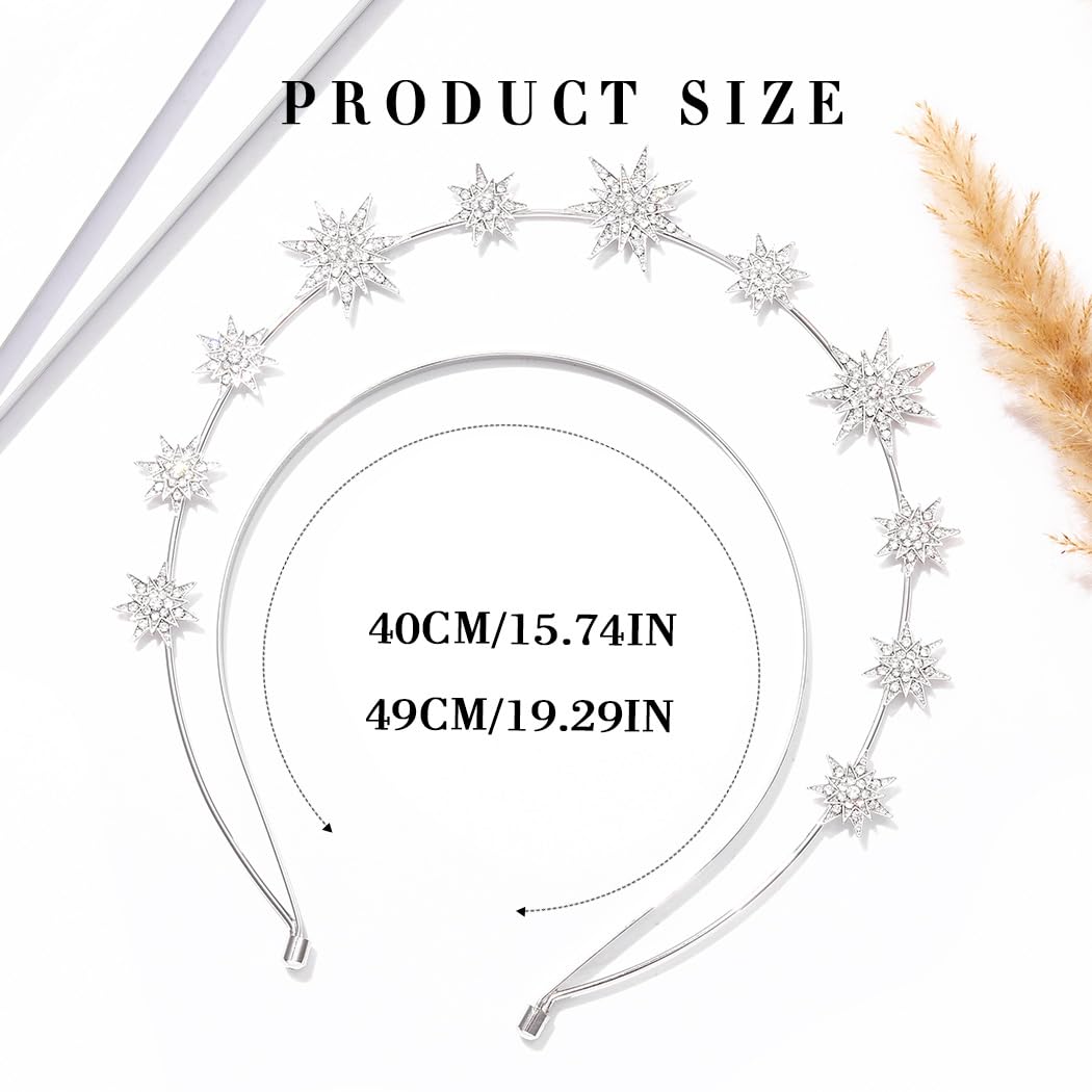 Zoestar Halo Crown Headband Star Crystal Hair Band Sparkly Rhinestone Headpiece Goddess Wedding Hair Tiara Party Costume Hair Accessories for Women and Girls,1 Pcs (Silver 1) - Image 2
