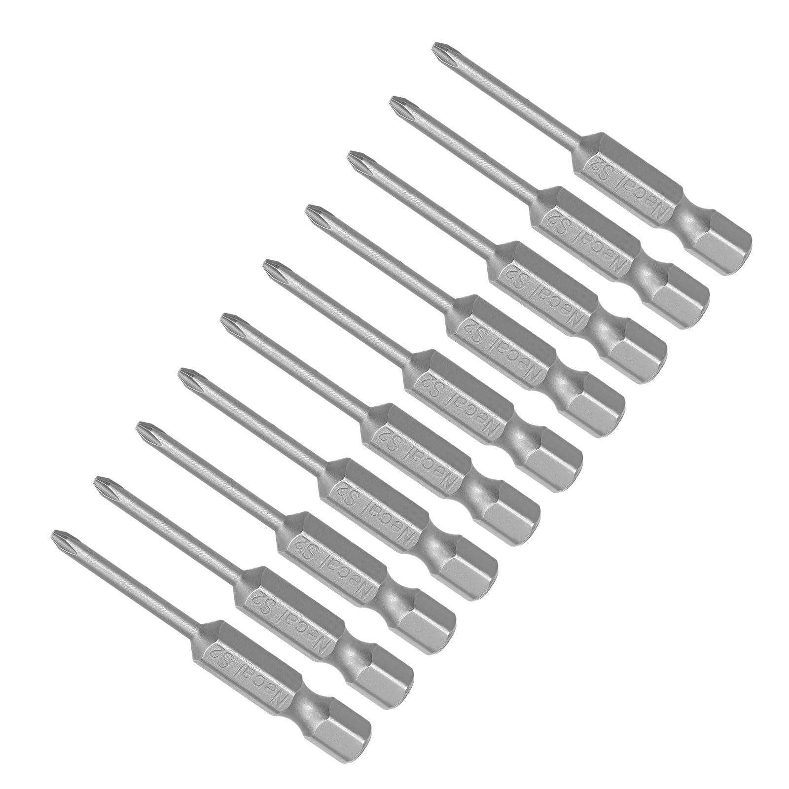Phillips Cross Screwdriver Bits, 2.5mm PH1 50mm Long 1/4" Hex Shank, S2 Magnetic Drill Bit - (Applications: for Power Impact Driver), 10-Pieces