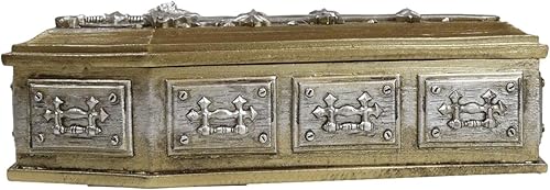 Miniatura 3 de Ebros Gift Figura de vampiro Drácula Nosferatu con murciélago de triple luna espada esculpida ataúd decorativo baratija caja de joyería de descanso