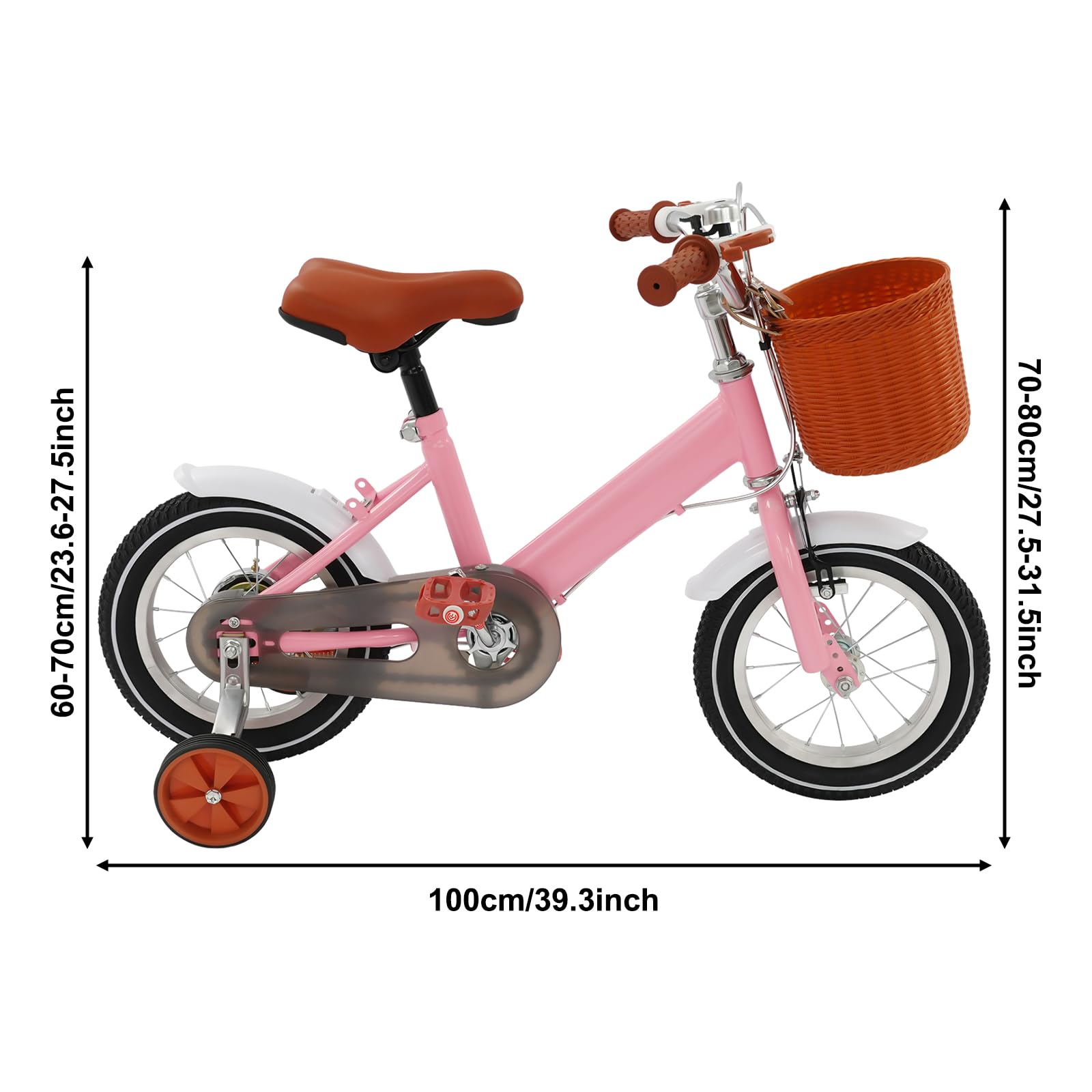 Suggerimento regalo per bambini: bicicletta per bambini da 12 pollici con ruote di supporto – Bicicletta educativa regolabile in altezza per bambini dai 2 anni in su con cestino e campanello (rosa)