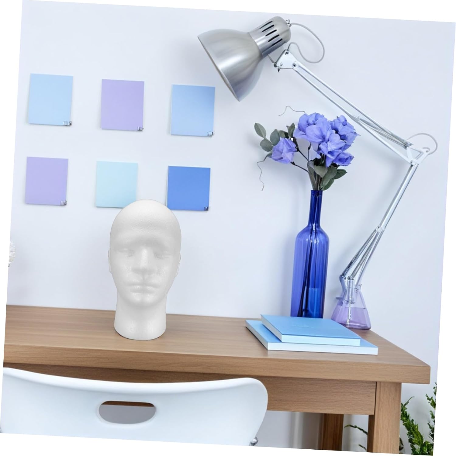2pcs Realistic Male Head Form Foam Manikin for Wigs and Makeup Practice, White Foam Material with Easy Placement and Rearrangement, for Salon and Tabletop Display