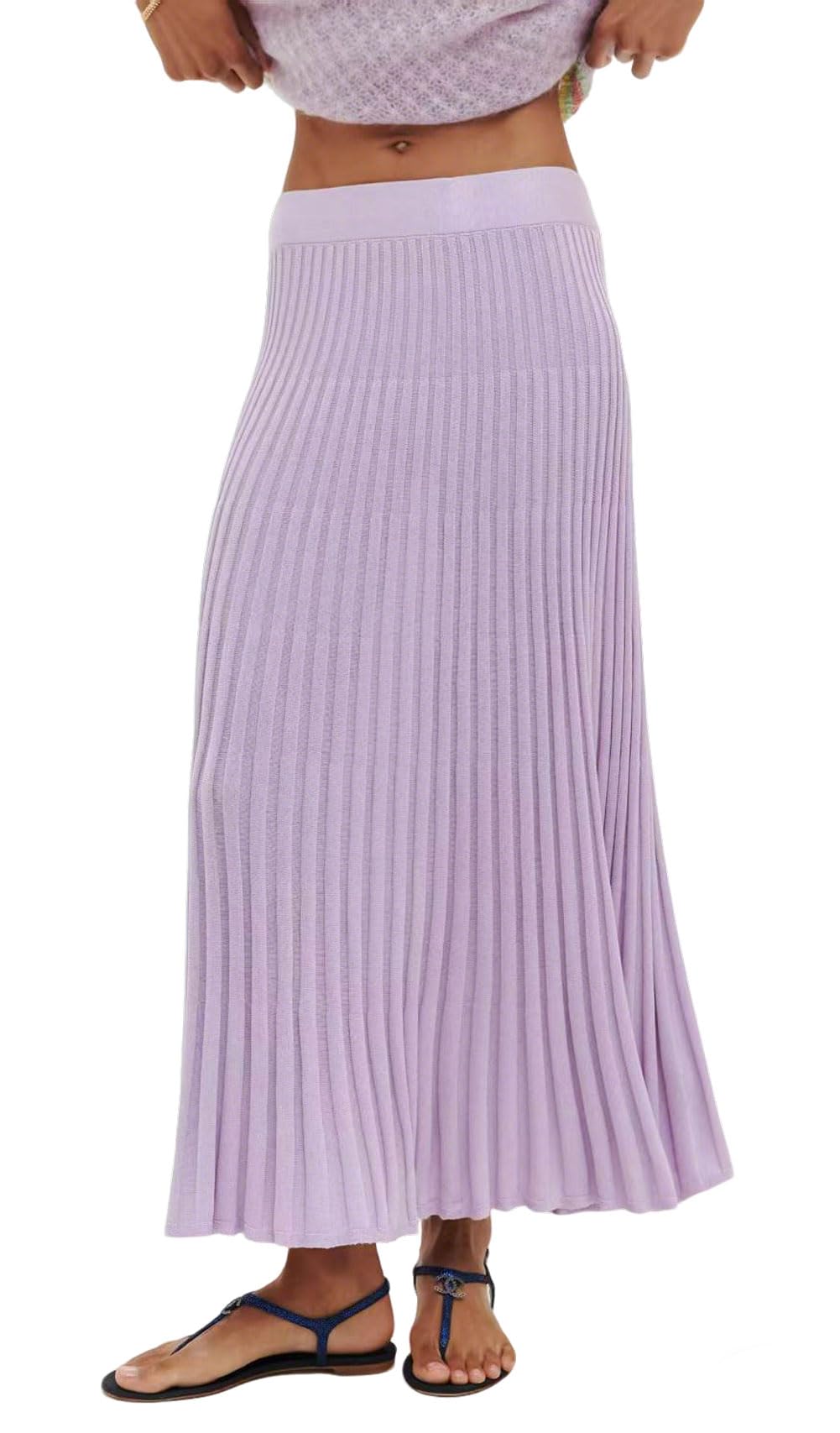 CHARTOU Women Long Winter Sweater Skirt Elastic Waist Accordion Pleated Pencil Knit Skirt