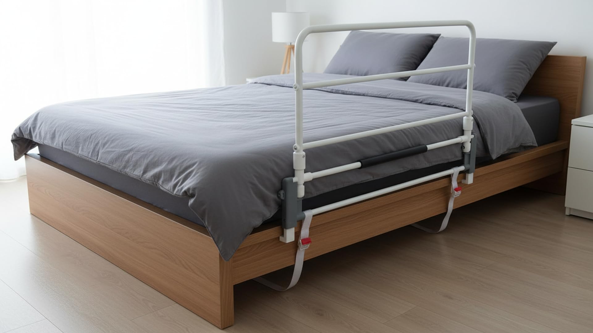 Ausilium Sponda di Sicurezza per Letto Anziani, Barriera Pieghevole 90 cm, Altezza 42,5 cm, Telaio 90x40 cm, Cinghia Regolabile fino a 170 cm, Acciaio e Polietilene