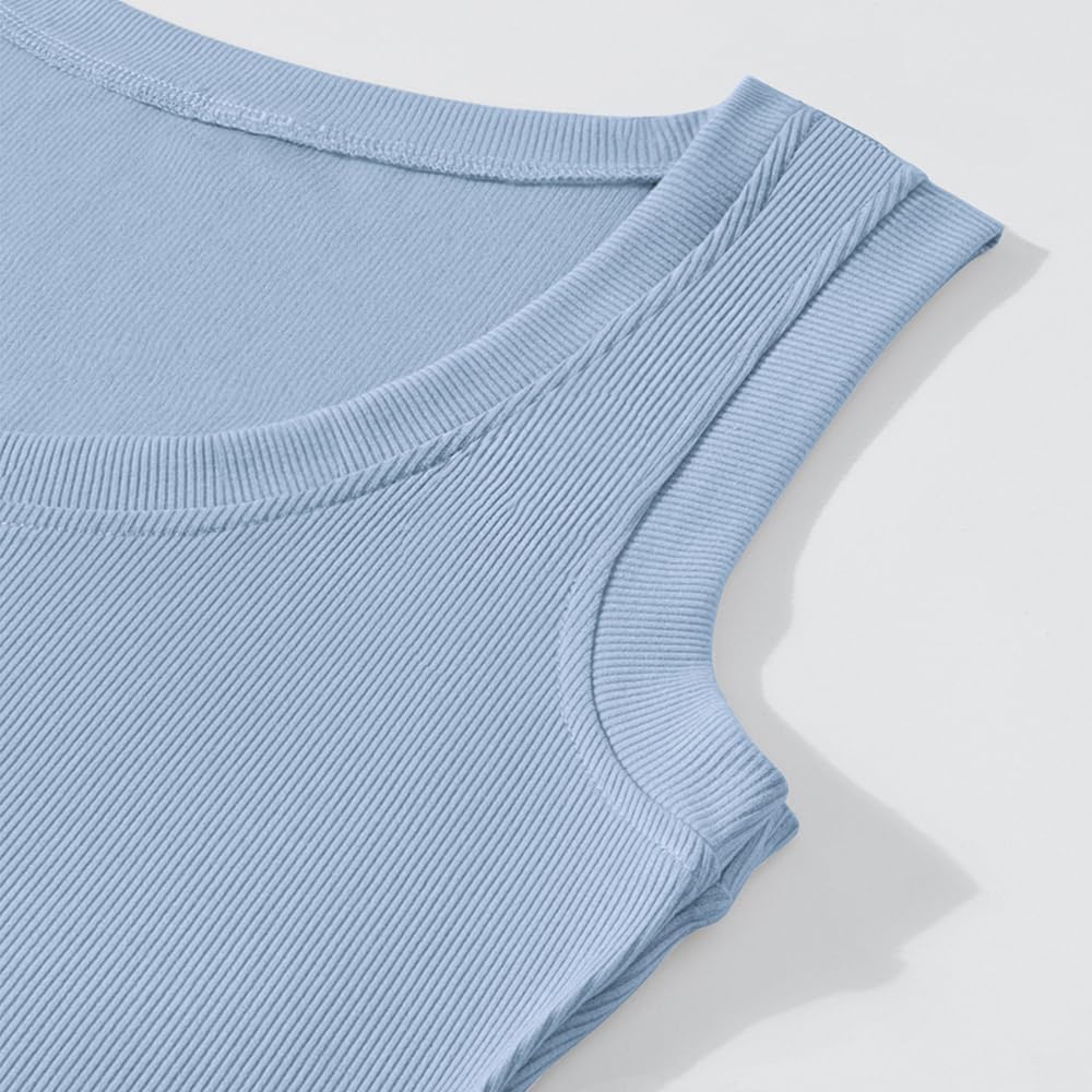 Chulianyouhuo Women's Ribbed Tank Tops Knit Scoop Neck Sleeveless Fitted Casual Tops Summer Slim Basic Tee Shirts - Image 3