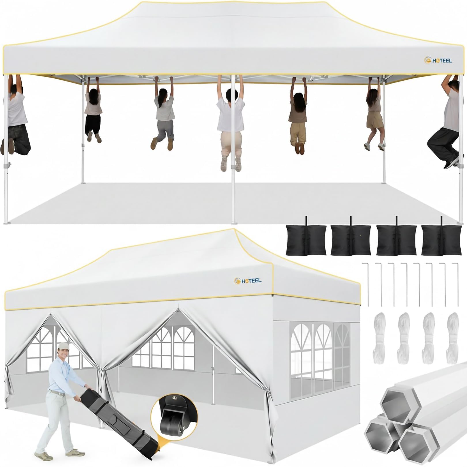 Hoteel 10x20 Pop Up Canopy Tent Heavy Duty with 6 Sidewalls