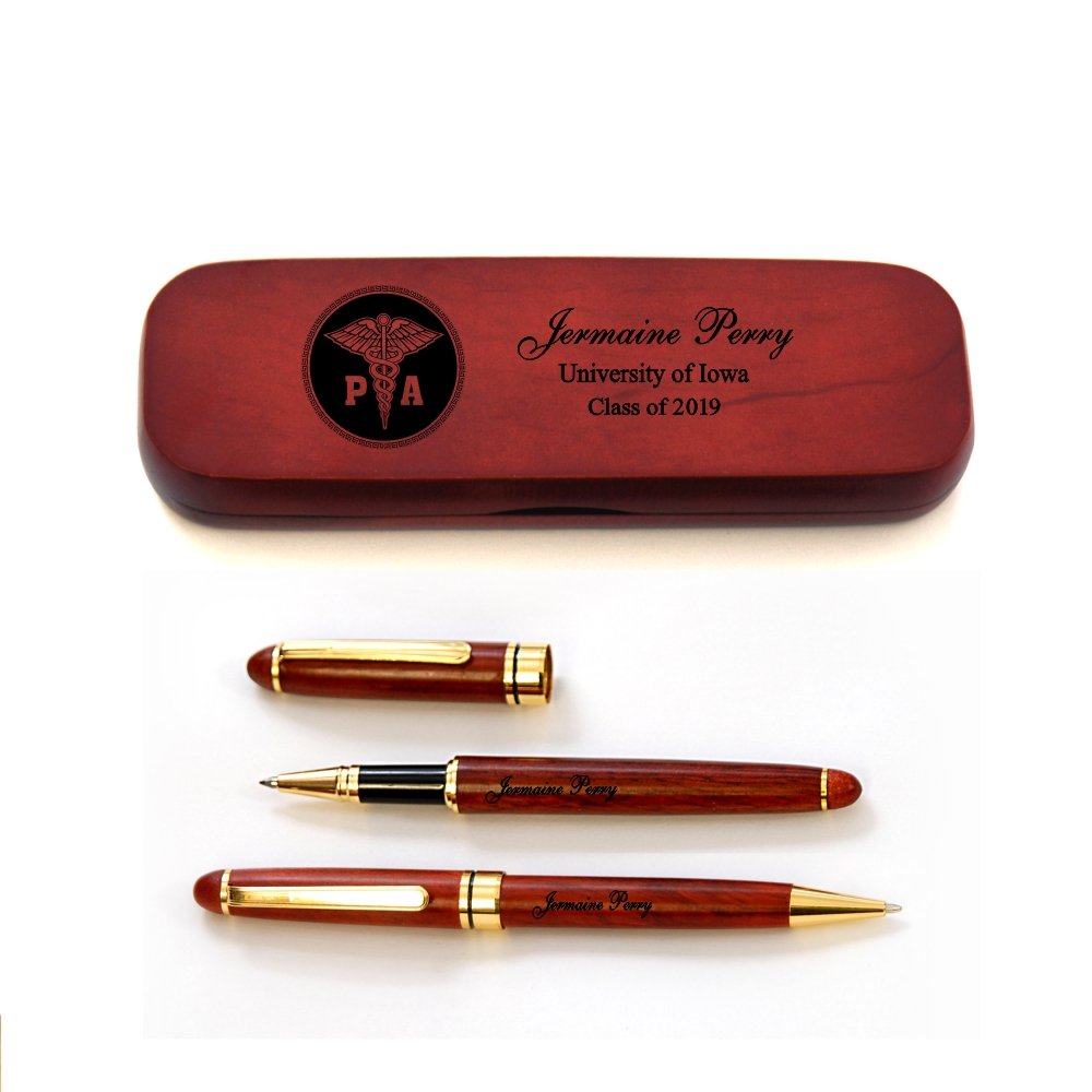 Personalized Solid Rosewood Graduation Pen Set for Physician Assistant