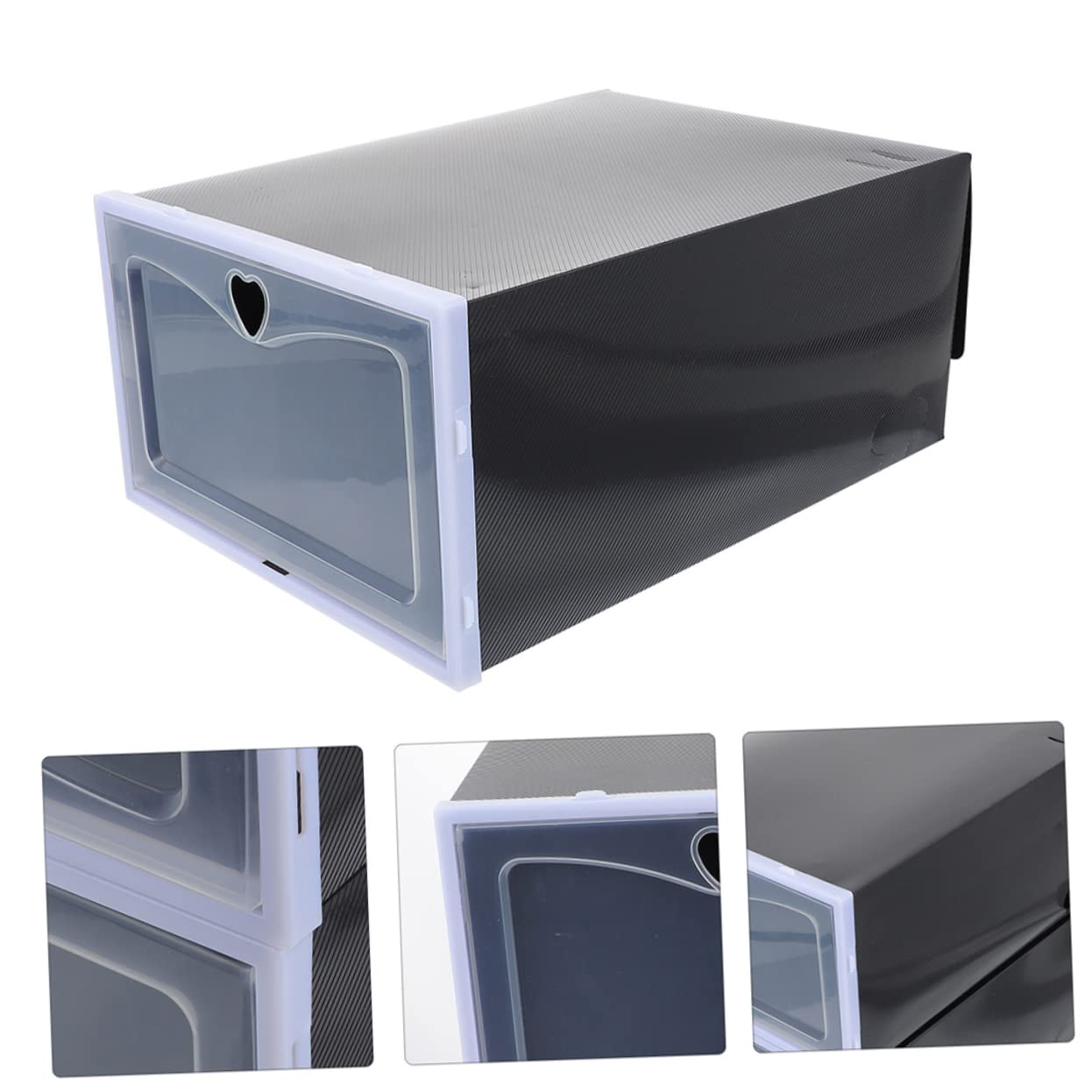 TOPBATHY Cajas Organizadoras De Zapatos De Plástico Negro 33x23x14.5 Cm Tapa Abatible, Diseño Apilable y Ventilado, Set De 6 Unidades para Almacenamiento De Zapatillas Deportivas En Hogar
