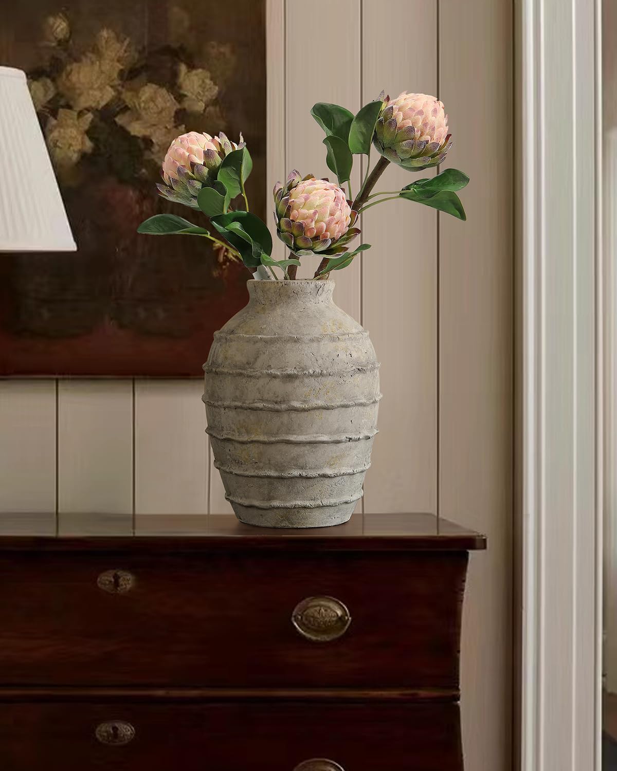 Kokrose Terracotta Vase, White Grey Rustic Farmhouse Decor, Vintage Large Pottery Clay Vase, Ceramic Flower Vases for Centerpieces, Table Top Fireplace Mantel Decor - Image 4