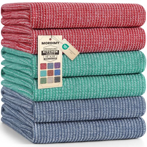 Mordimy Cotton Kitchen Towels (18"x 28", 6 Pack), Navy Blue/Red/Green