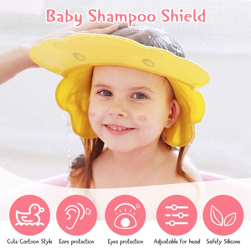 Baby Shower Cap Silicone Shower Visor Bathing Hat, Maydolly Shower Cap Infants Soft Protection Safety Visor Cap for Toddler Children, Yellow
