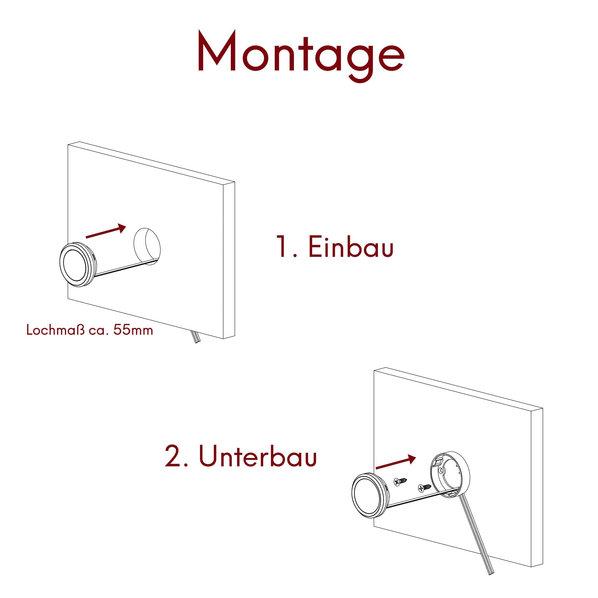 kalb | 3er Set LED Einbauspot Unterbauspot 6,3cm ∅ Einbaustrahler für Möbel inkl. Aufsatzring, Edelstahl gebürstet, 12VDC, 3 Watt, warmweiß