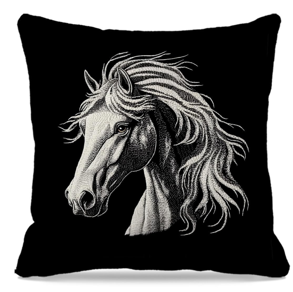 bitCNY White Horse Head Throw Pillow Cover 18x18 Inch Black Background Western Animal Cushion Case for Rustic Farmhouse