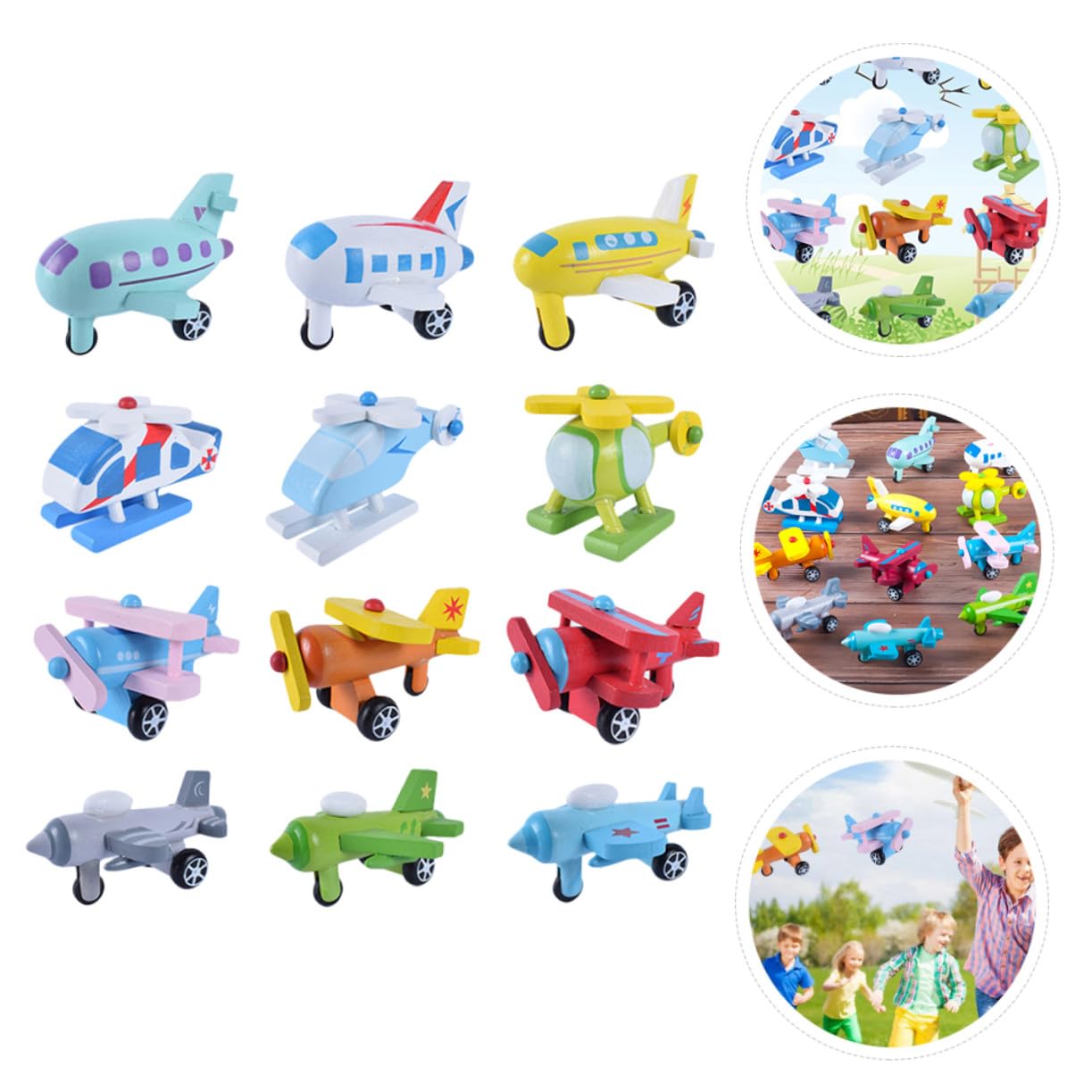 SOIMISS 12 Piezas Juguete de Madera para Mini Aviones Educativos Coloridos de Infantiles para Aprendizaje y Diversión