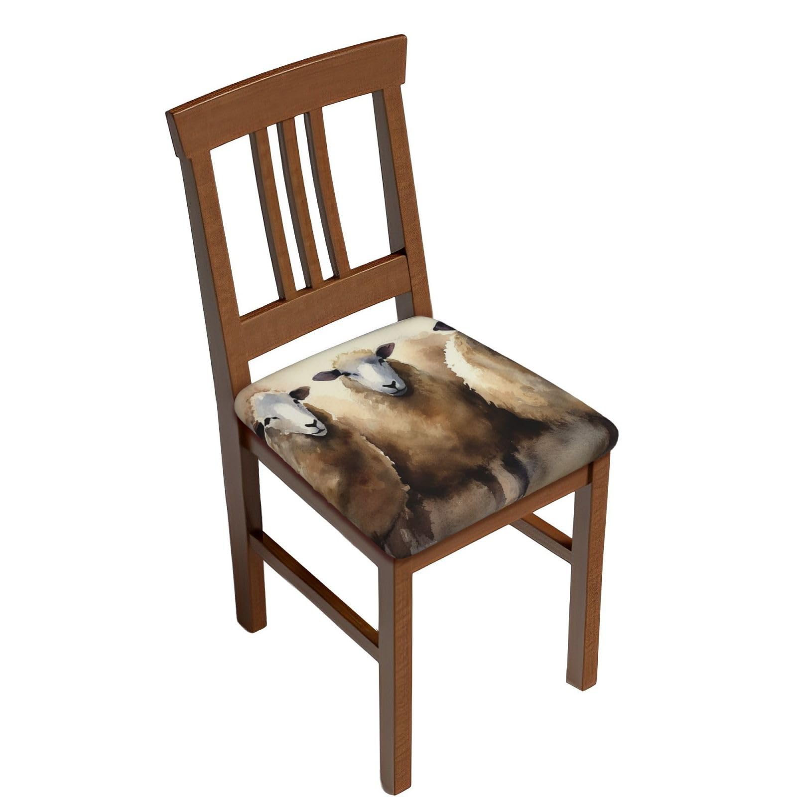 FodPand Sheeps Watercolor Square Stool Covers Two Pieces, Stretch Removable Square Bar Stool Seat Covers Washable Dustproof Stool Cushion Slipcover Soft Milk Silk Bar Chair Covers with Band