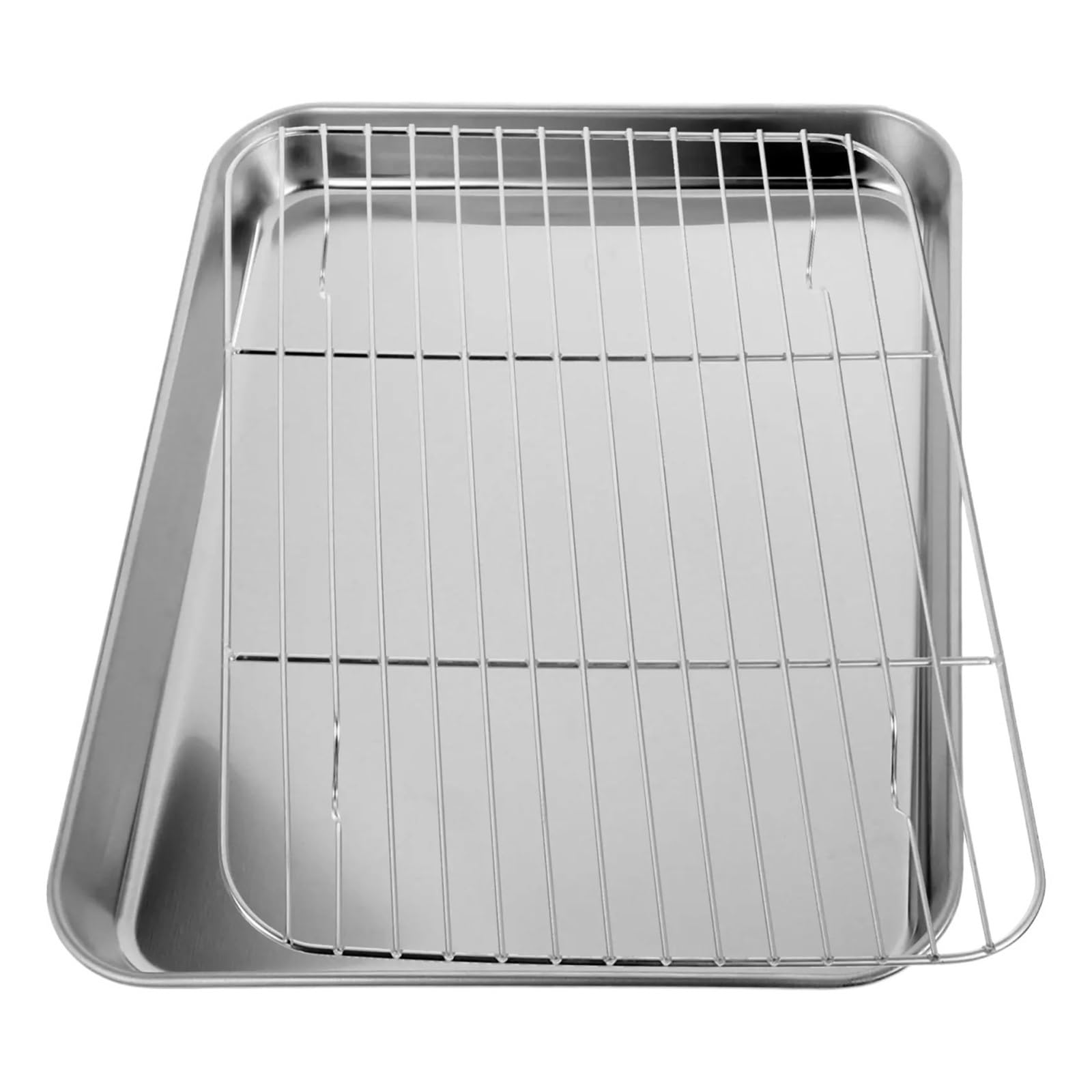Juego de bandejas de horno de acero inoxidable con rejilla de alambre, bandeja multiusos para horno y parrilla de refrigeración para cocina, 31,5 x 24,5 x 2,5 cm, ideal para hornear y asar