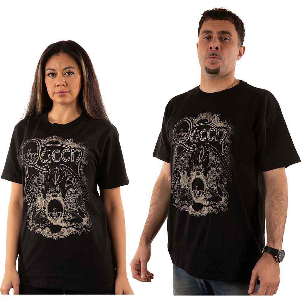 Queen T Shirt Diamante Ornate Crest Band Logo Official Unisex Black XL