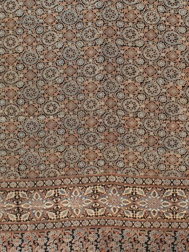 Image of Ethnics of Kutch Womenss Ajrakh Modal Silk Natural Dye Hand Block Print Saree with Blouse Piece - 5.5 Mtr Length