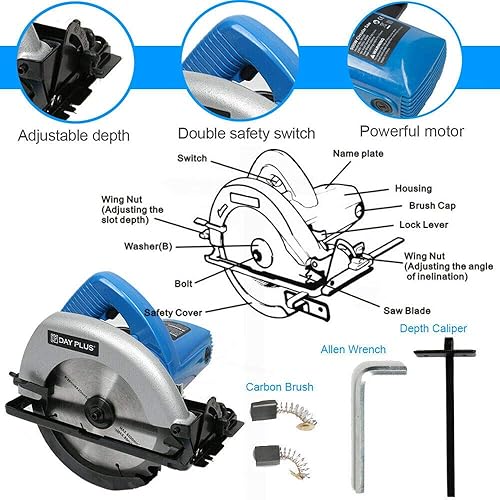 Miniatura 2 de Sierra circular de 7-14 '' 900 W potente sierra circular eléctrica 4700 rpm profundidad de corte ajustable Max 2.17 pulgadas con doble interruptor