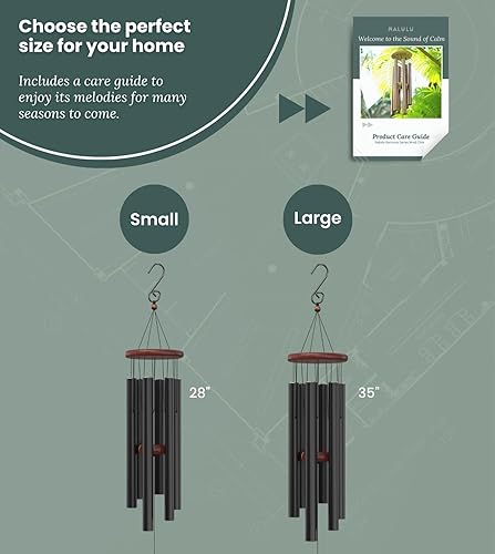 Miniatura 5 de Campanilla de viento - Campanillas de viento grandes negras de 35 pulgadas para exteriores, campanillas de viento modernas de metal, afinadas a mano