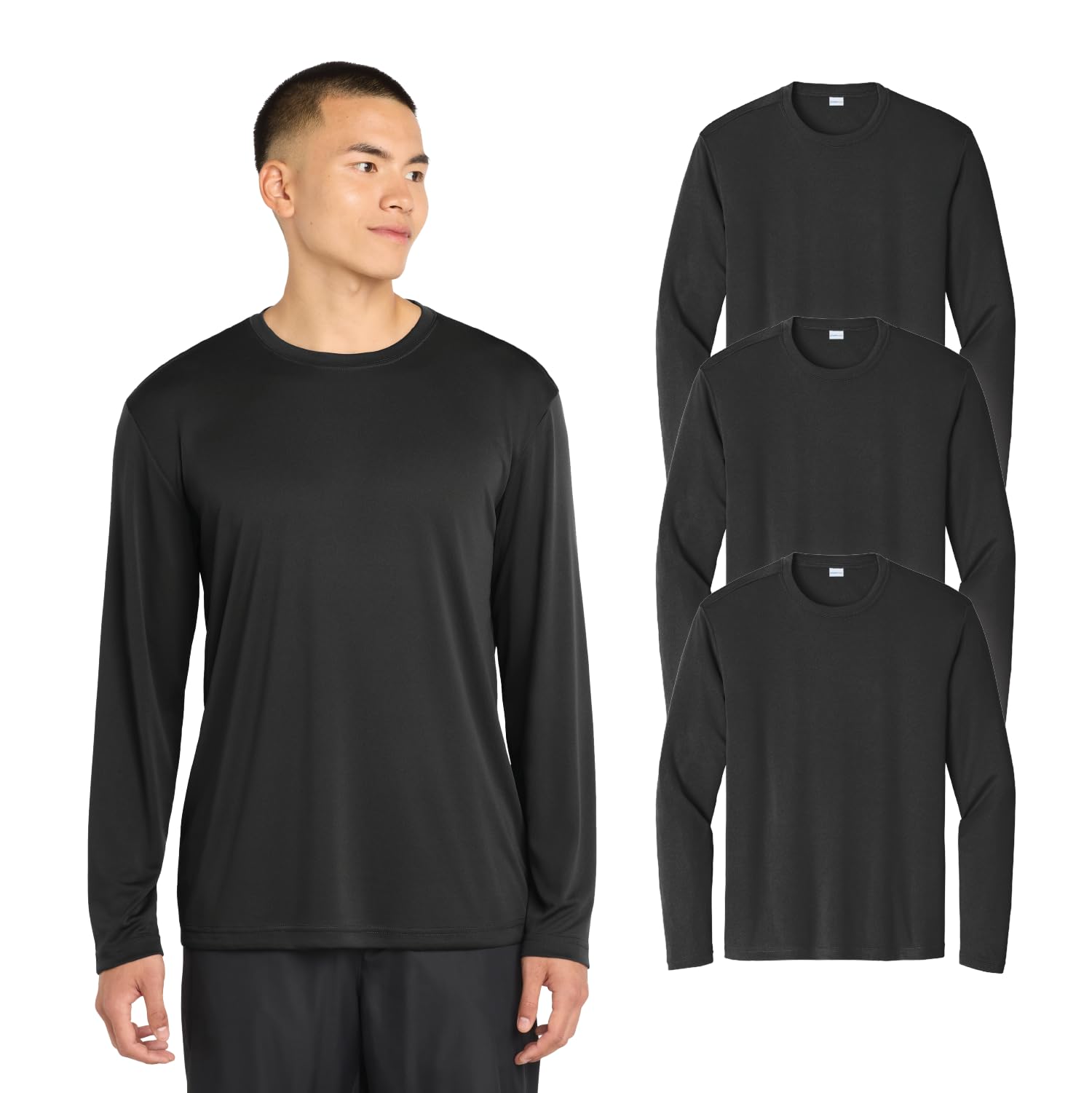 Long Sleeve PosiCharge Competitor Tee by SPORT-TEK – Black, Pack of 3, Model ST350LS