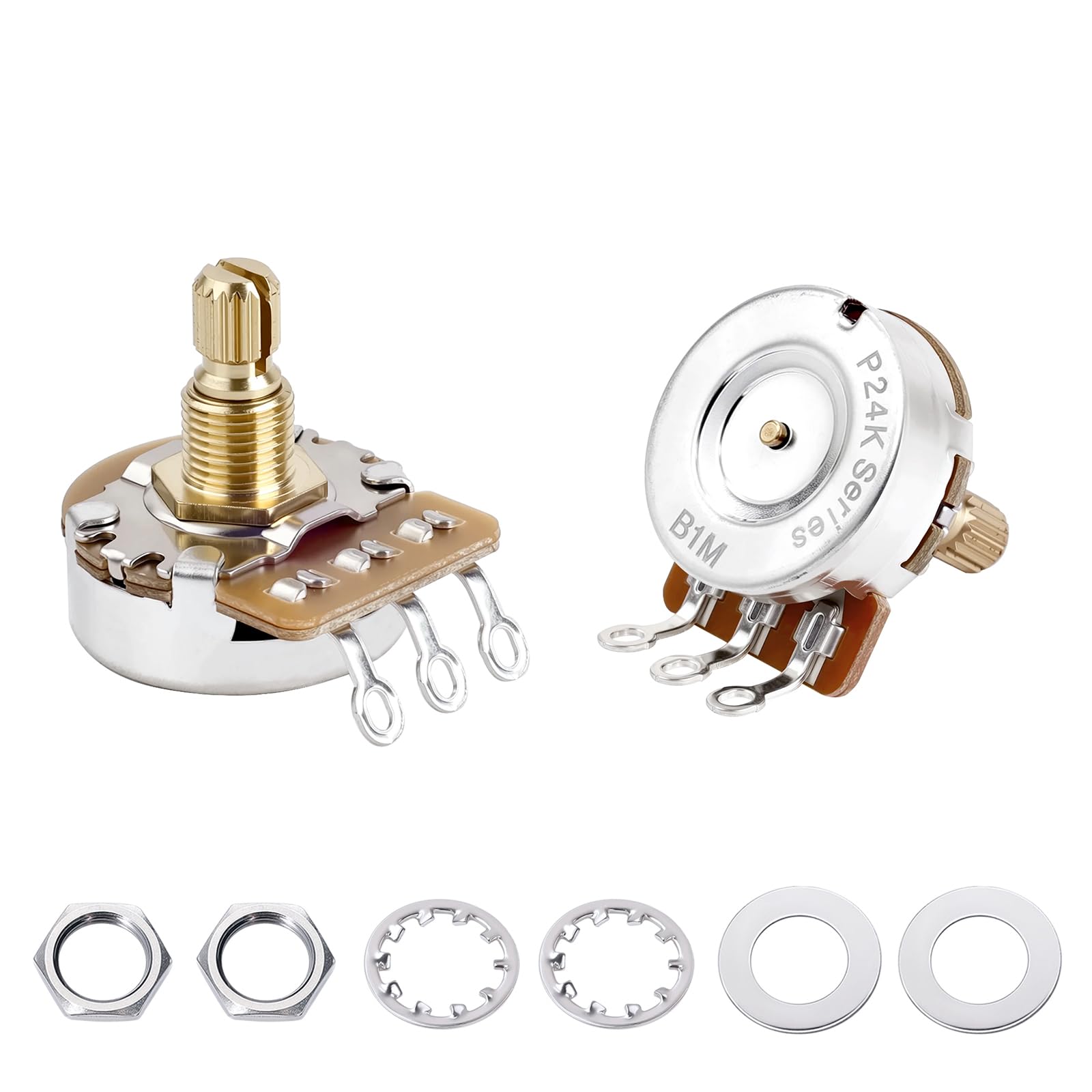 Banworks Brass B1MΩ M8 Thread Full Sized Guitar Pots Metric 18-Spline Pots | 15mm Length Split Shaft Linear Taper Potentiometers for Epiphone Les Paul/SG Squier Strat/Tele Electric Guitar 2Pcs JT/XNQ-15