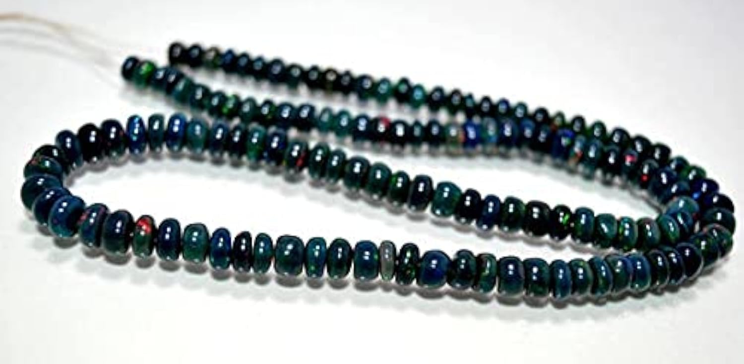 Opale noire d'Éthiopie perles rondelles lisses de 4x7mm pour création de bijoux de 45cm