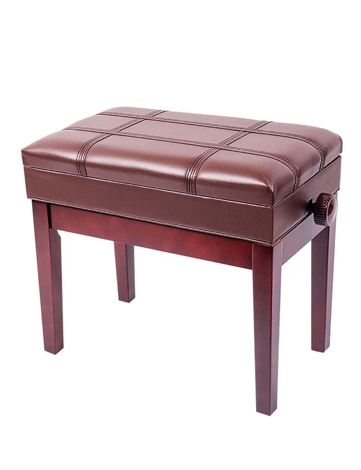 Leder-Klavierbank, Solo-Keyboard-Hocker, höhenverstellbar, langlebige Keyboard-Bank mit massiver Hartholzstruktur, unterstützt bis zu 180 kg, 55 x 34 x 47–57 cm, braun