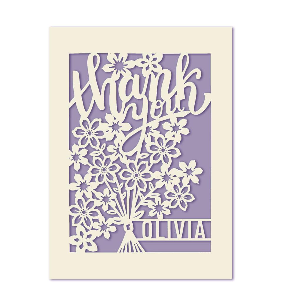 Personalised Wedding Thank You Card | Custom Gift Hand Finished in UK Laser Cut Flower Design Cards with Envelopes | Blank Thank You Notes for Wedding, Baby Shower, Anniversary(Lilac Purple)