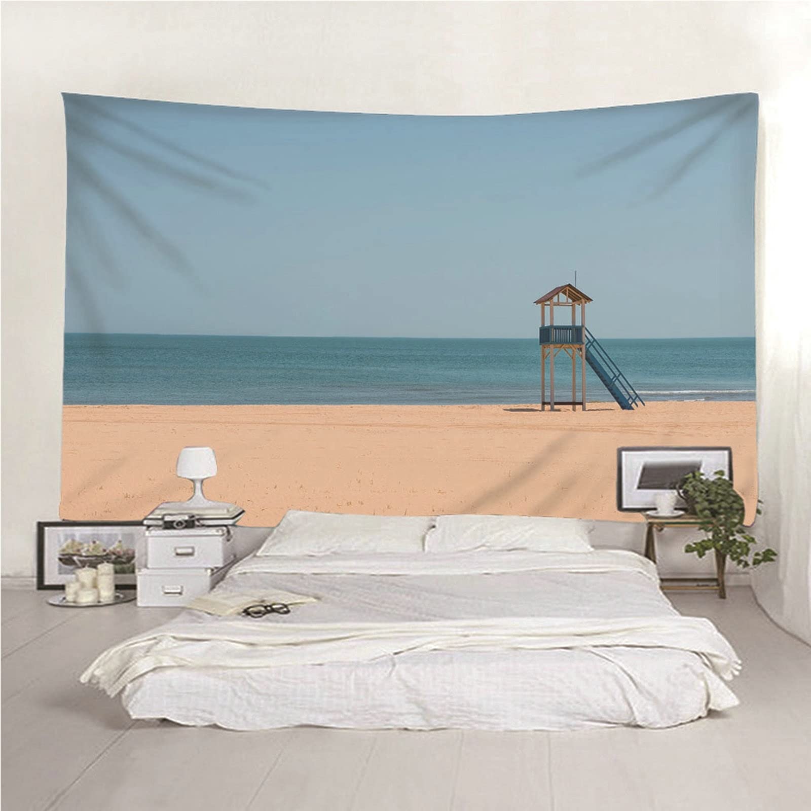 Aeici Tapicería Tela, Manta Tapiz Tapiz de Pared Playa océano Cielo Tapiz- Azul Marrón, 200x200CM
