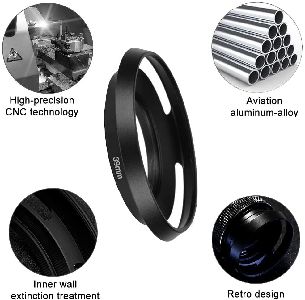 39mm Metal Lens Hood & lens Cap Compatible for Leica E39 Lens, M 50mm f/2 Lens, M 35mm f/2 Lens (1+1 Pack) - Image 2