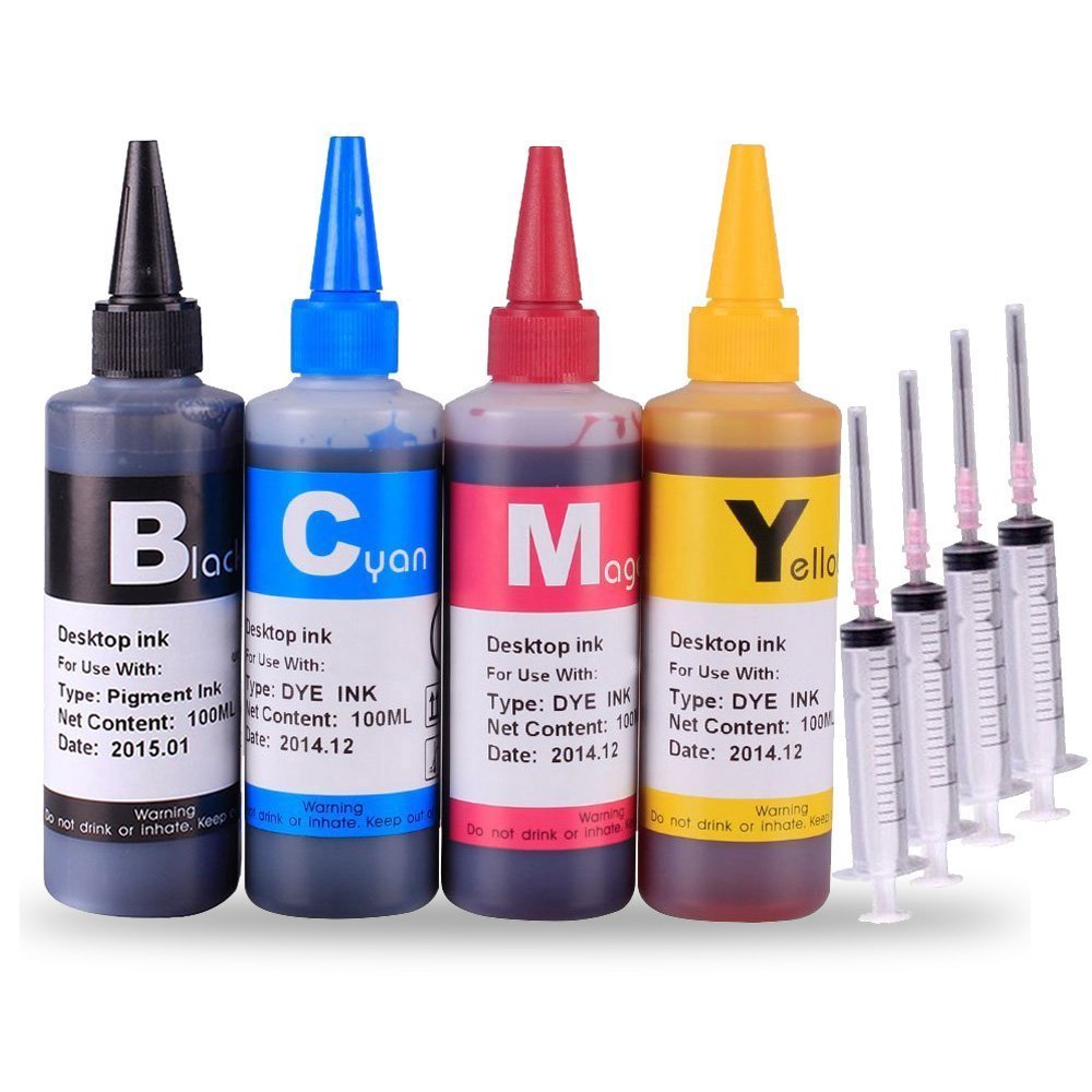 INKOA (TM) T220 T220XL Ink Refill Kit 4 Bottles Refill Ink (100ml Black, 100ml per color, total 400ml)