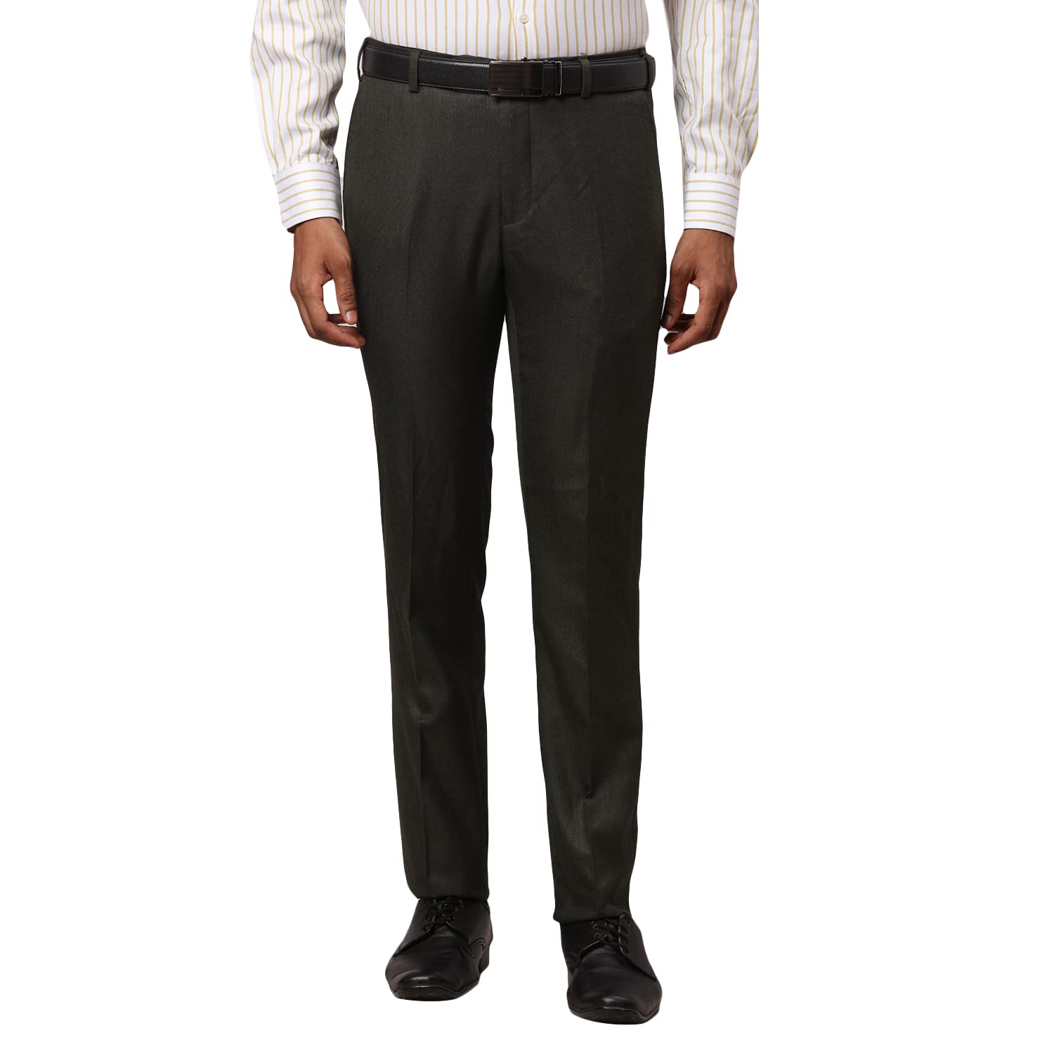 Men's Polyester Blend Structure Pattern Slim Fit Flat Front Formal Trouser
