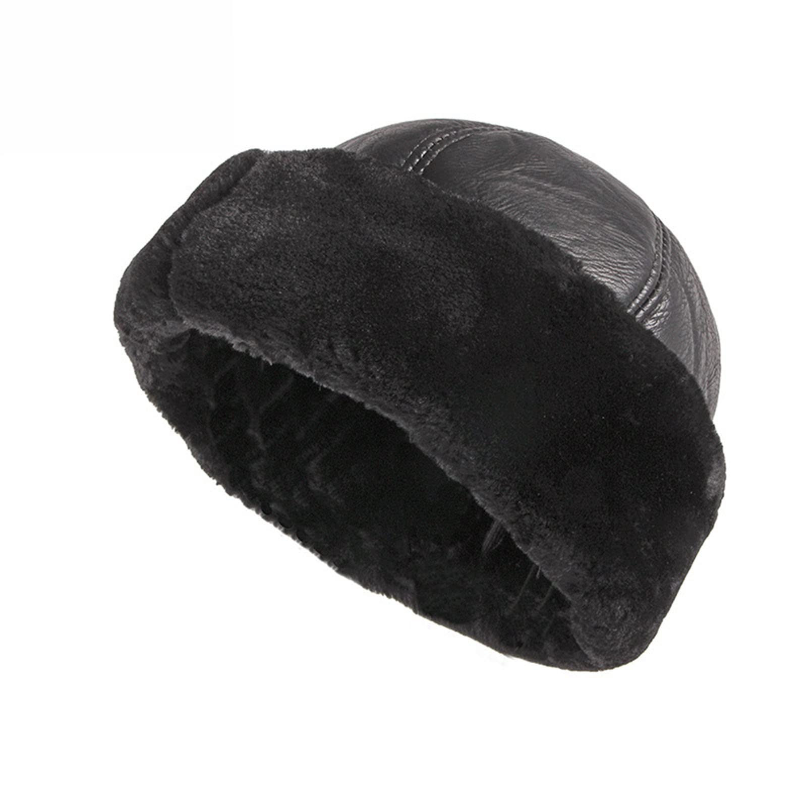 Cappuccio Termico Uomo, Cappello in Vera Pelle di Pecora, Teschio in Pelle Invernale, Interno in Pelliccia Artificiale