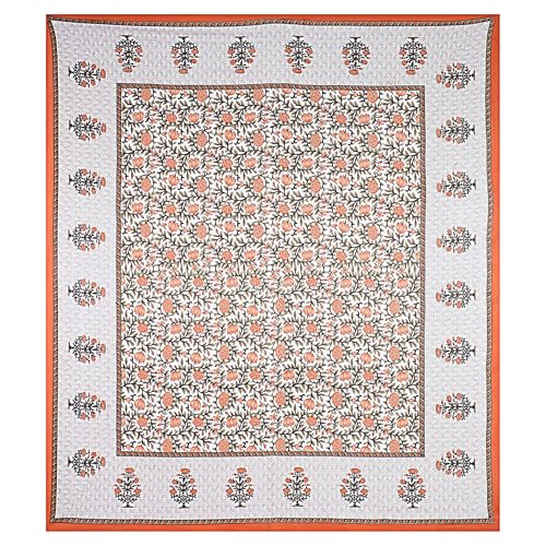 Image of Floral Printed Bedsheet for Double Bed Queen Size with 2 Pillow Covers | 144 TC Soft Cotton Blend Bed Sheet | 90x100 Inch Bedsheet | 18x27 Inch Pillow Covers | Orange