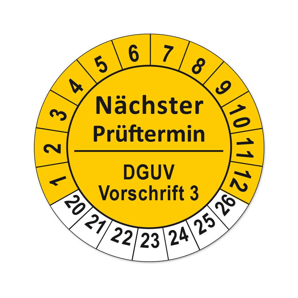 Prüfplaketten DGUV Vorschrift 3 und 4 Folienaufkleber auf Rolle (DGUV Vorschrift 3, Gelb, 1000)