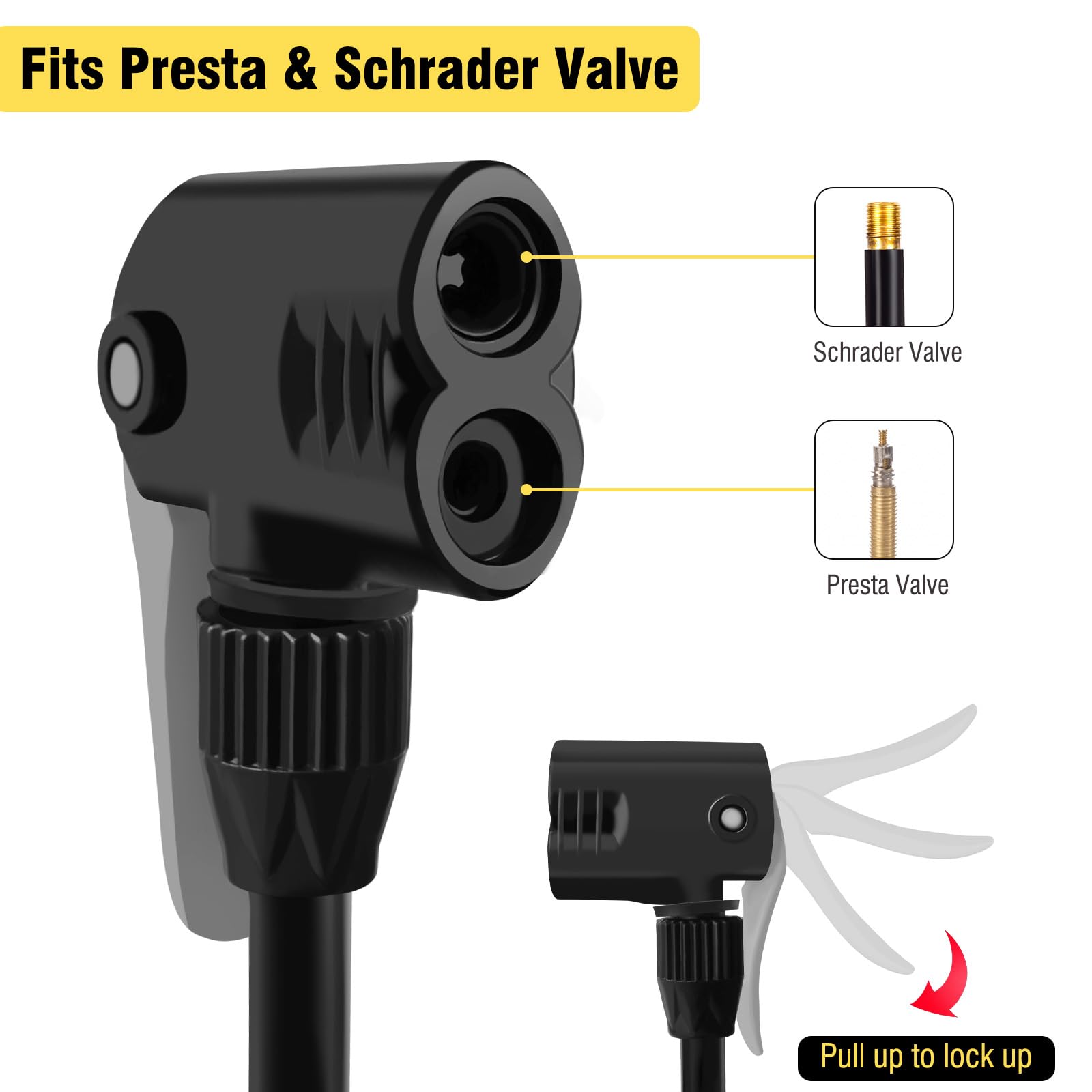 WEIDMAX Pompa per bicicletta con manometro, Pompa da pavimento per bicicletta con valvole Presta e Schrader