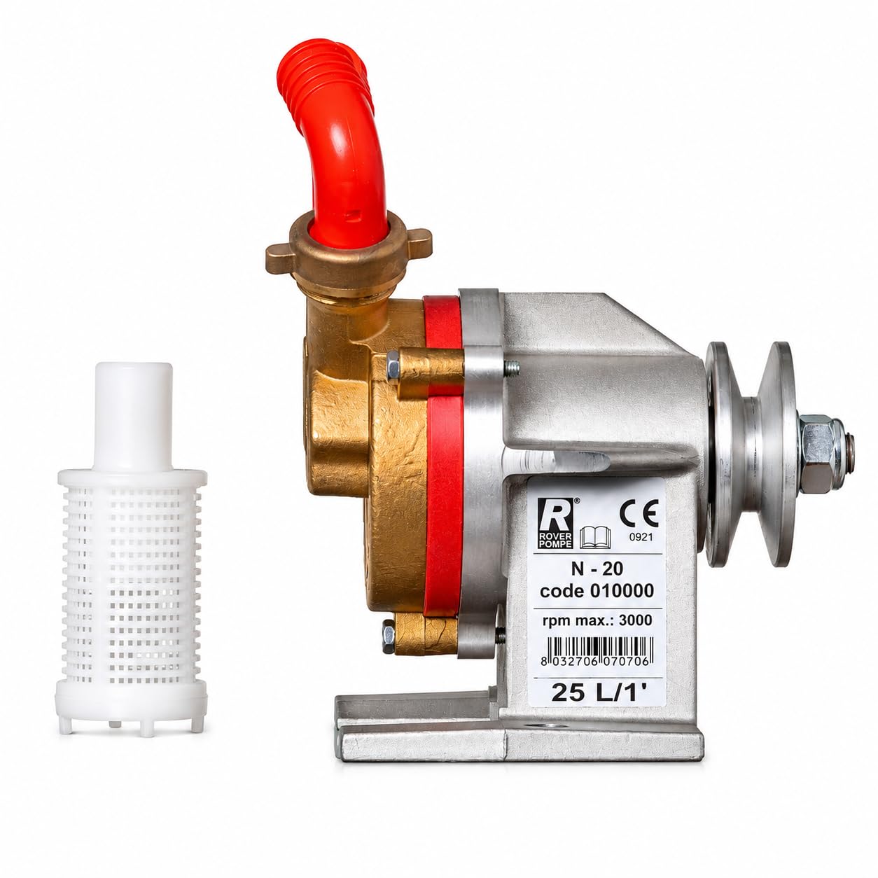 Rover Pompe N20 - Bomba de Trasiego para Agua y Gasoil, Bomba a Rodete de Anillo Líquido con Accionamiento a Polea, Caudal 1700 L/h, Cuerpo de Latón