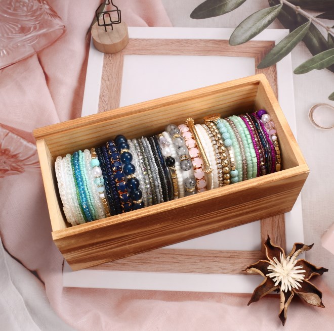 A bunch of bracelets with basket over 35 in the box Velvet Bracelet Holder Display - Black Bracelet Display  main image 3