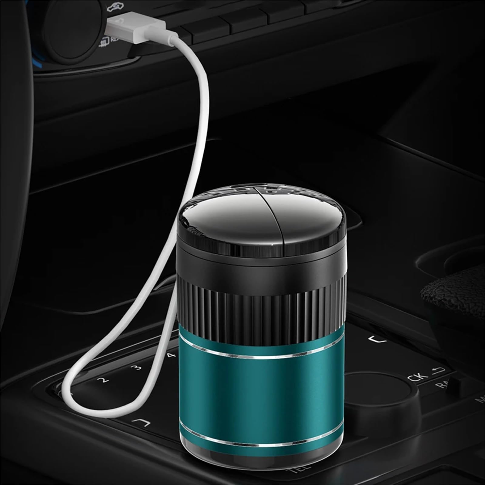 Cendrier de voiture avec couvercle, portable, interrupteur infrarouge sans fumée en aluminium amovible (noir)