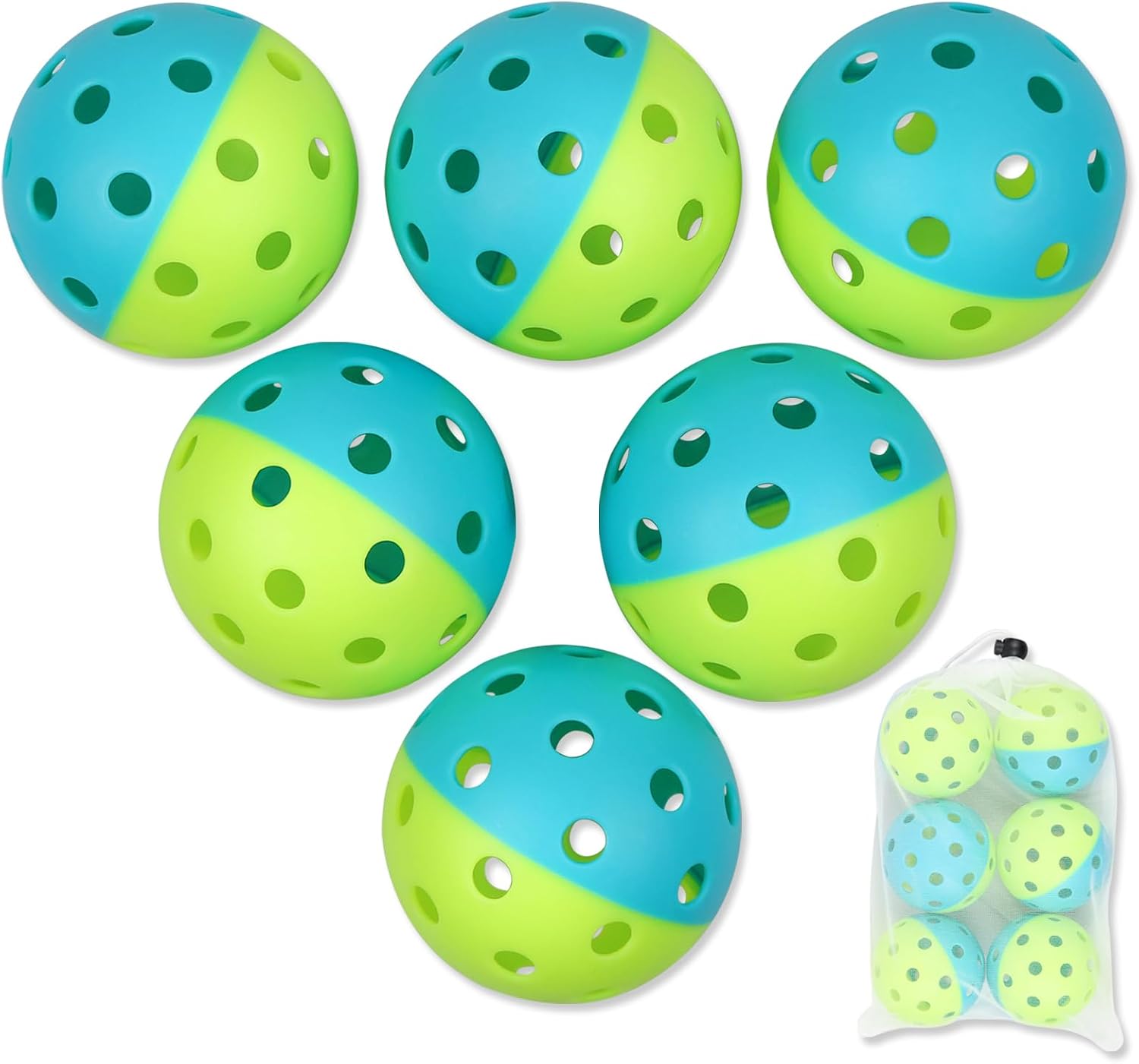 Pickleball Balls, 2-Tone Pickle Balls, 6 Pack | Durable High Visibility Design for Training and Tournament Play, Consistent Bounce, Indoor & Outdoor, All Skill Levels