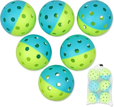 Pickleball Balls, 6 Pack of Indoor & Outdoor Pickle Ball Set, 2 Tone Pickle Balls Set, High Visibility Durable Pickleballs for Training and Tournament