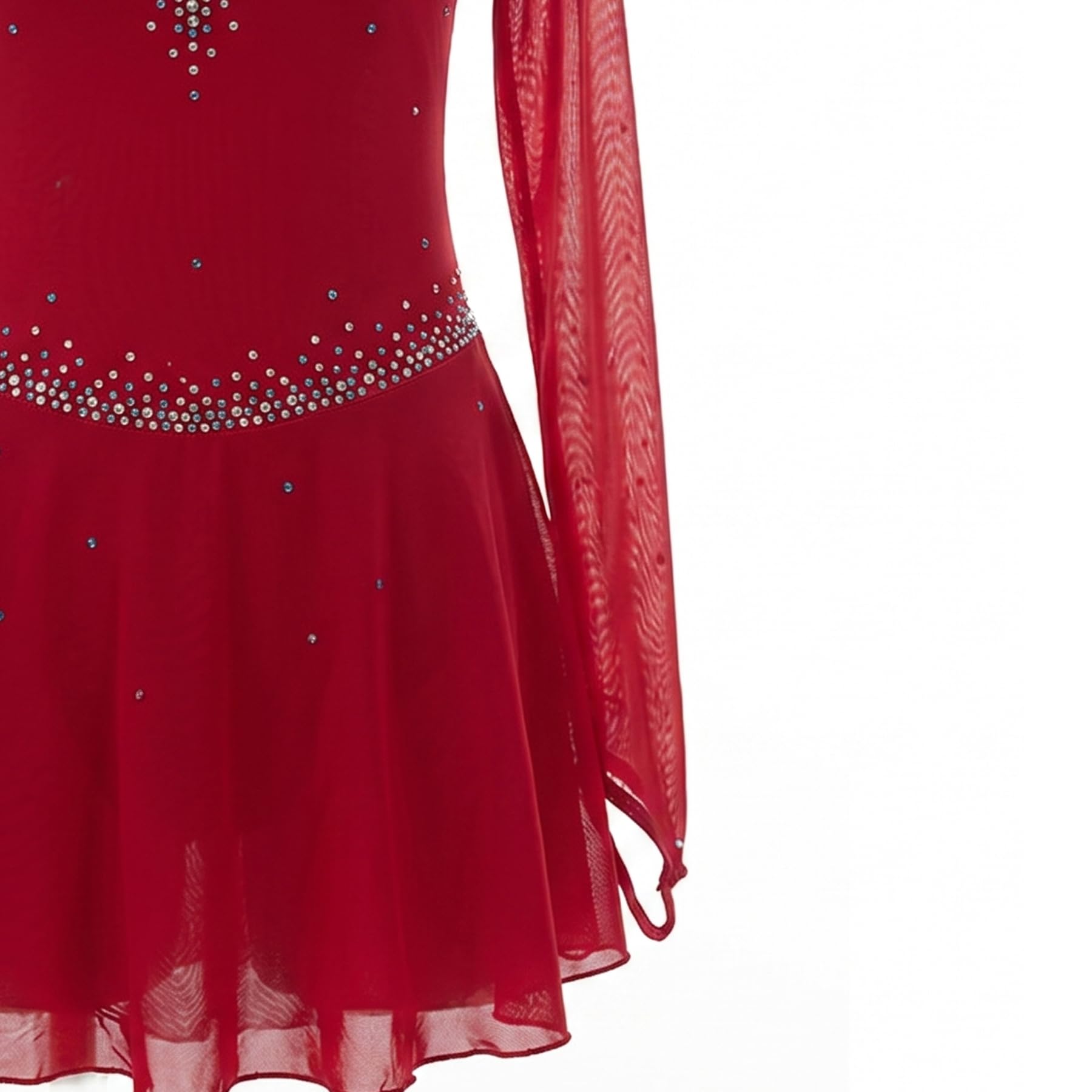 Abito da Pattinaggio Artistico Borgogna a Maniche Lunghe Vestito Pattinaggio sul Ghiaccio Gara con Strass Brillanti Body Danza Competizione Personalizzato