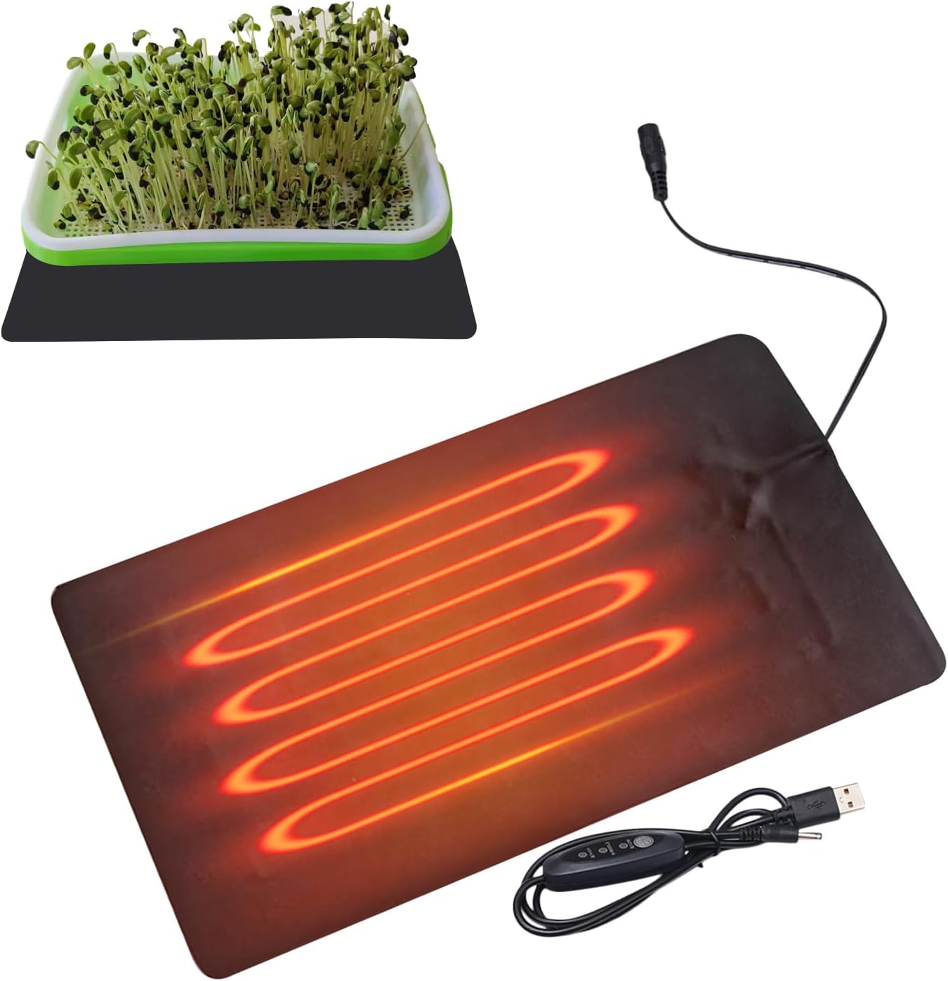 Seed Germination Heat Mat, Adjustable Temp USB Plant Heating Pad | Waterproof Heated Propagator For Seed Starting, Hydroponic, Root Cuttings, Reptile Habitat, Indoor Greenhouse Winter Warmth